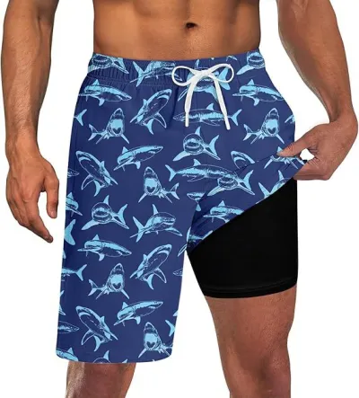 Men Fashion Casual 3D Digital Printing Double Layer Beach Shorts