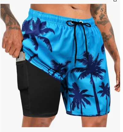 Men Fashion Casual 3D Digital Printing Double Layer Beach Shorts