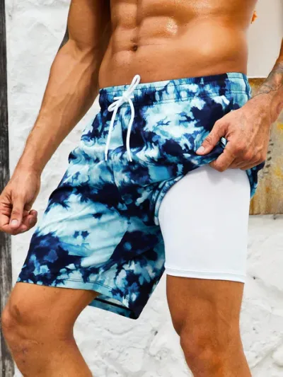 Men Fashion Casual 3D Digital Printing Double Layer Beach Shorts