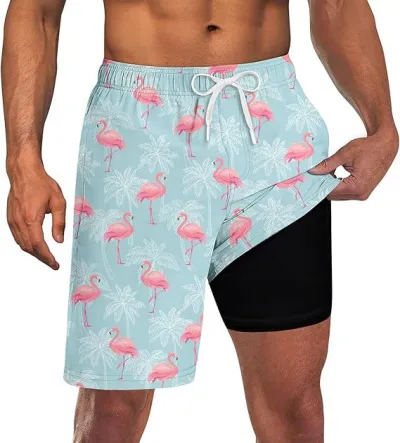 Men Fashion Casual 3D Digital Printing Double Layer Beach Shorts