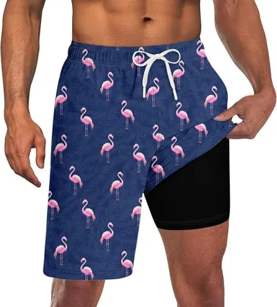 Men Fashion Casual 3D Digital Printing Double Layer Beach Shorts