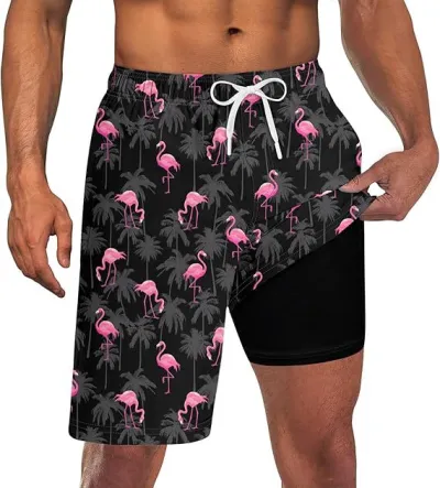 Men Fashion Casual 3D Digital Printing Double Layer Beach Shorts