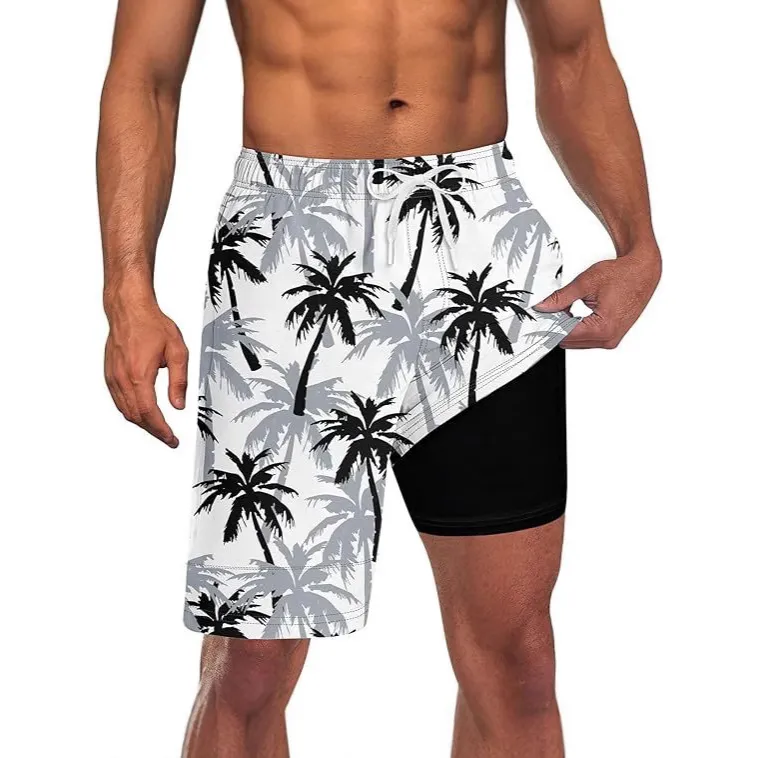 Men Fashion Casual 3D Digital Printing Double Layer Beach Shorts