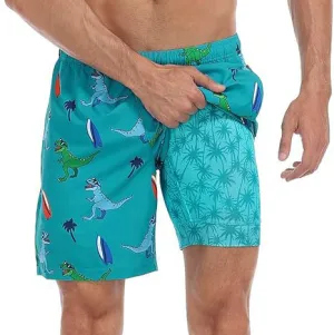 Men's Fashion Casual 3D Digital Printing Double-Layer Beach Shorts with Super Soft Polyester
