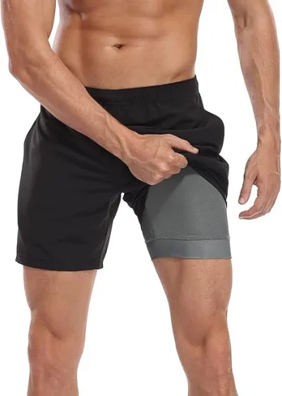 Men's Fashion Casual 3D Digital Printing Double-Layer Beach Shorts with Super Soft Polyester