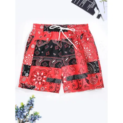 Men Fashion Casual Printed Quick-Drying Loose Thin Beach Shorts