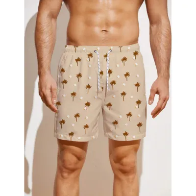 Men Fashion Casual Printed Quick-Drying Loose Thin Beach Shorts