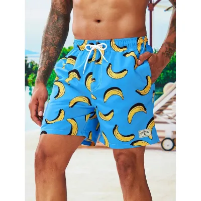 Men Fashion Casual Printed Quick-Drying Loose Thin Beach Shorts