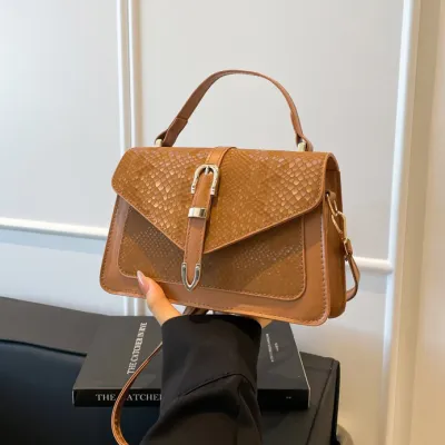 Women Fashion Casual Solid Snake Small Square Handbag