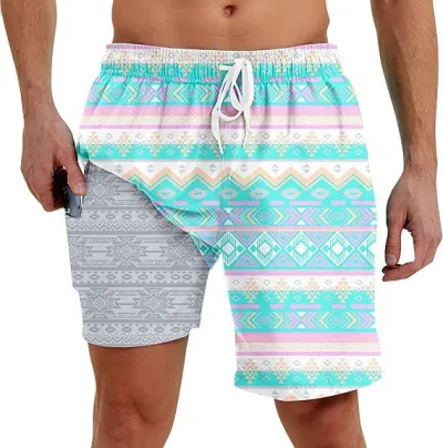 Men Fashion Casual Summer 3D Digital Print Double Beach Shorts