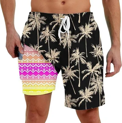 Men Fashion Casual Summer 3D Digital Print Double Beach Shorts