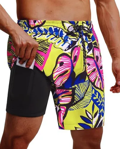Men Fashion Casual Summer 3D Digital Print Double Beach Shorts
