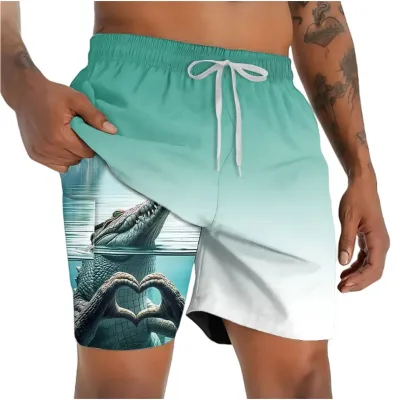 Men Fashion Casual Summer 3D Digital Print Double Beach Shorts