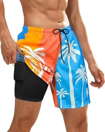 Men Fashion Casual Summer 3D Digital Print Double Beach Shorts