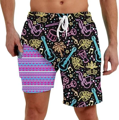 Men Fashion Casual Summer 3D Digital Print Double Beach Shorts