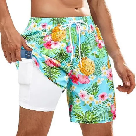 Men Fashion Casual Summer 3D Digital Print Double Beach Shorts