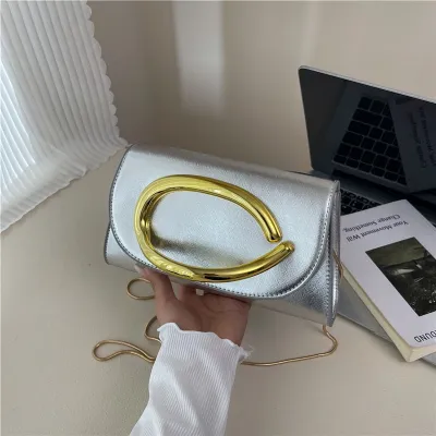 Women Fashion Casual Solid Color Metal Buckle Chain Crossbody Bag