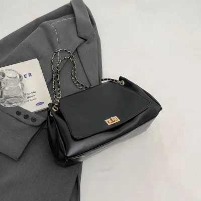 Women Fashion Retro Casual Solid Color Chain Shoulder Bag PU Tote