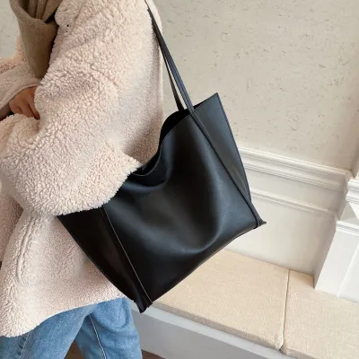 Women Casual Solid Color PU Large Capacity Tote Bag Shoulder Bag