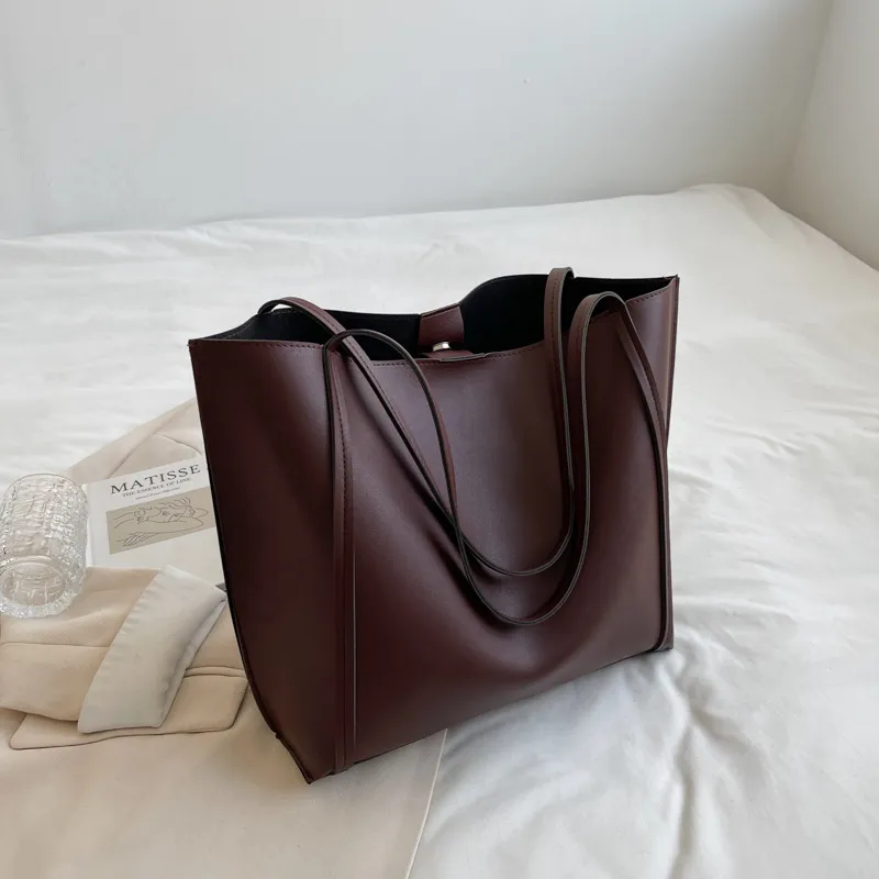 Women Casual Solid Color PU Large Capacity Tote Bag Shoulder Bag