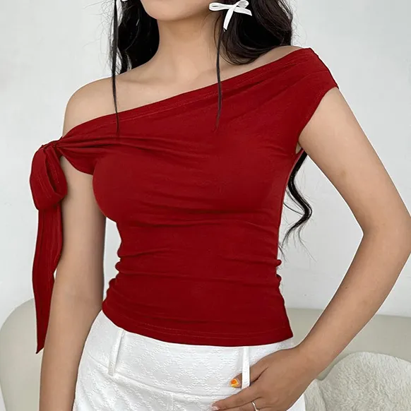 Women Fashion Sexy Solid Color Off-Shoulder Short-Sleeve T-Shirt