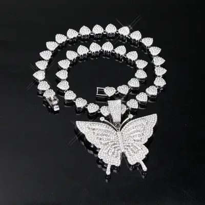 Women Fashion Rhinestone Butterfly Pendant Clavicle Chain Necklace