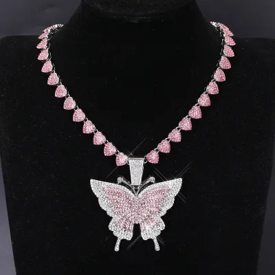 Women Fashion Rhinestone Butterfly Pendant Clavicle Chain Necklace