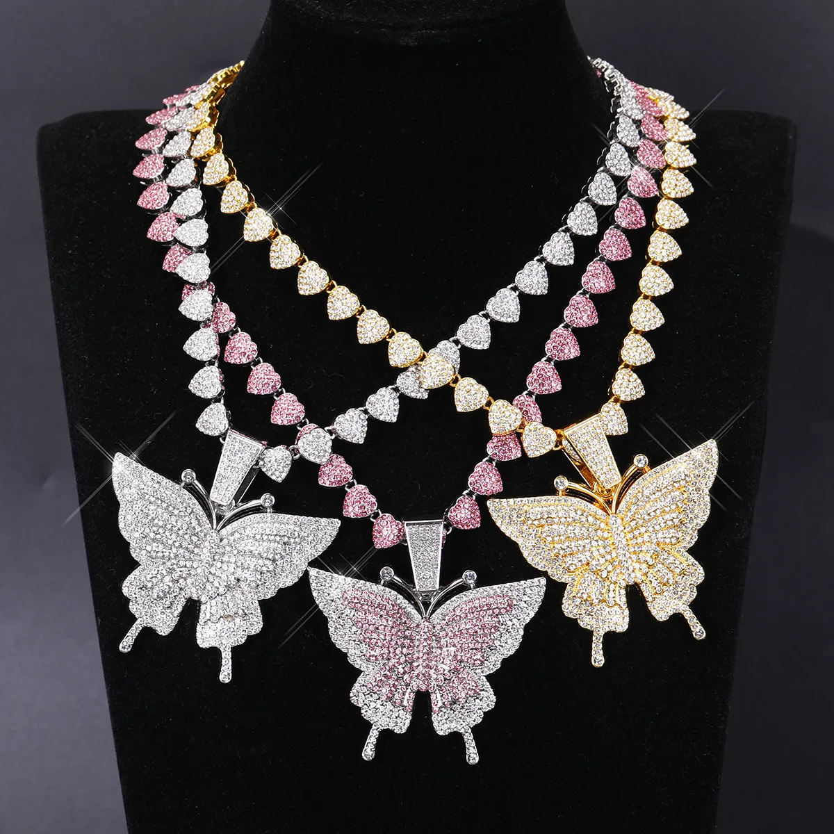 Women Fashion Rhinestone Butterfly Pendant Clavicle Chain Necklace