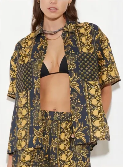 Women Fashion Casual 3d Digital Printing Long Sleeve Blouse Loose Shorts Two-Piece Set