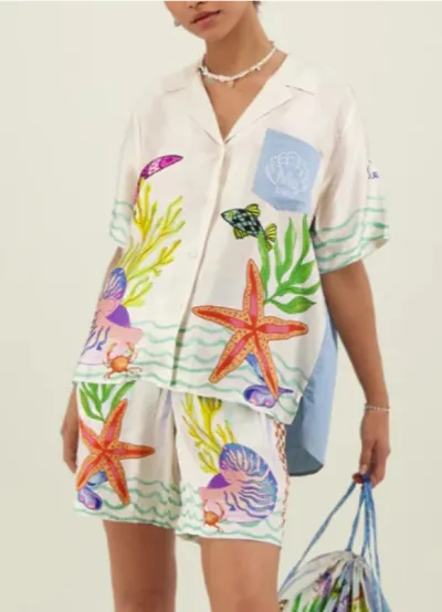 Women Fashion Casual 3d Digital Printing Long Sleeve Blouse Loose Shorts Two-Piece Set