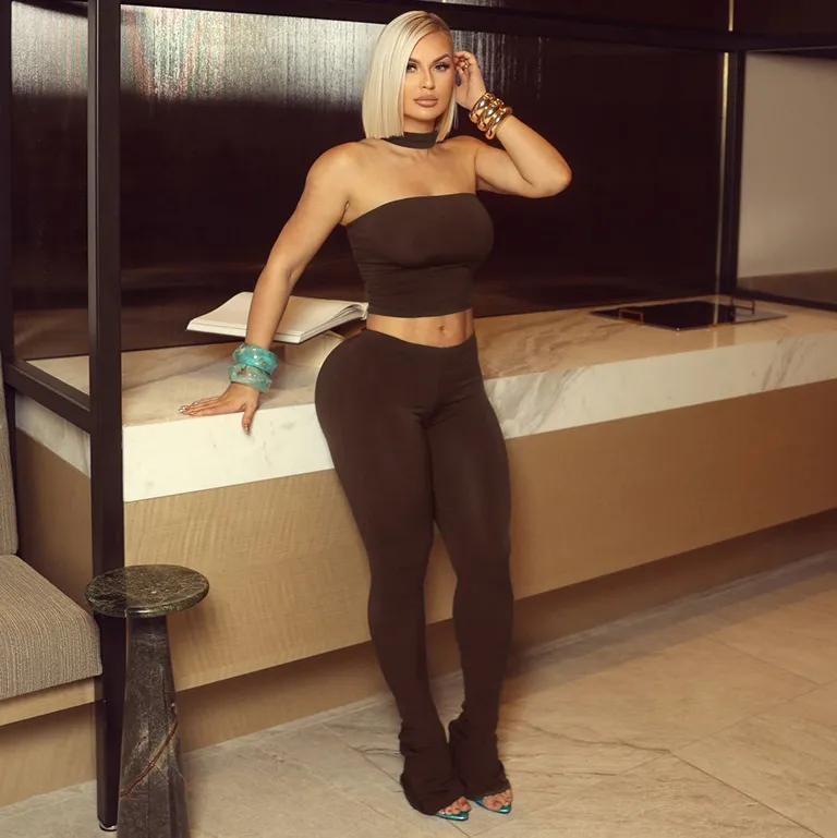 Women Fashion Sexy Solid Color Hakter-Neck Tube Top Tight Pants Two-Piece Set