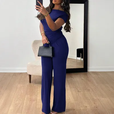 Women Fashion Casual Solid Color Short-Sleeve T-Shirt Loose Pants Two-Piece Set