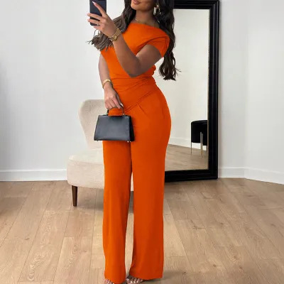 Women Fashion Casual Solid Color Short-Sleeve T-Shirt Loose Pants Two-Piece Set