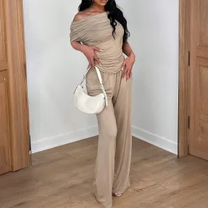 Women Fashion Casual Solid Color Short-Sleeve T-Shirt Loose Pants Two-Piece Set