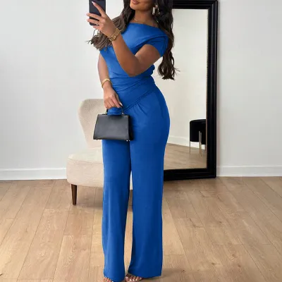 Women Fashion Casual Solid Color Short-Sleeve T-Shirt Loose Pants Two-Piece Set
