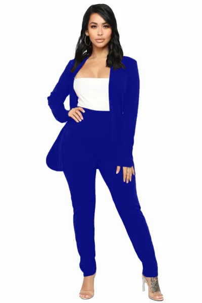 Women Fashion Casual Solid Color Workwear Lapel Long-Sleeve Blazer Slim Fit Pants Two-Piece Set