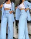 Women Fashion Casual Workwear Solid Color Lapel Long-Sleeve Blazer Straight Pants Two-Piece Set