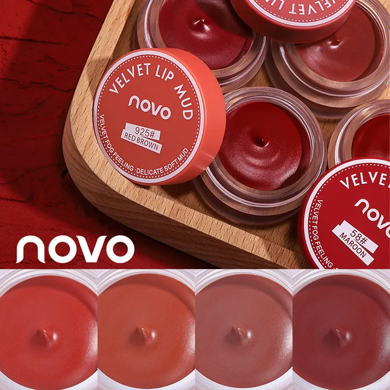 Novo Jelly Canned Matte Fog Face Lip Mud Lipstick Velvet Waterproof Easy Color Enhance