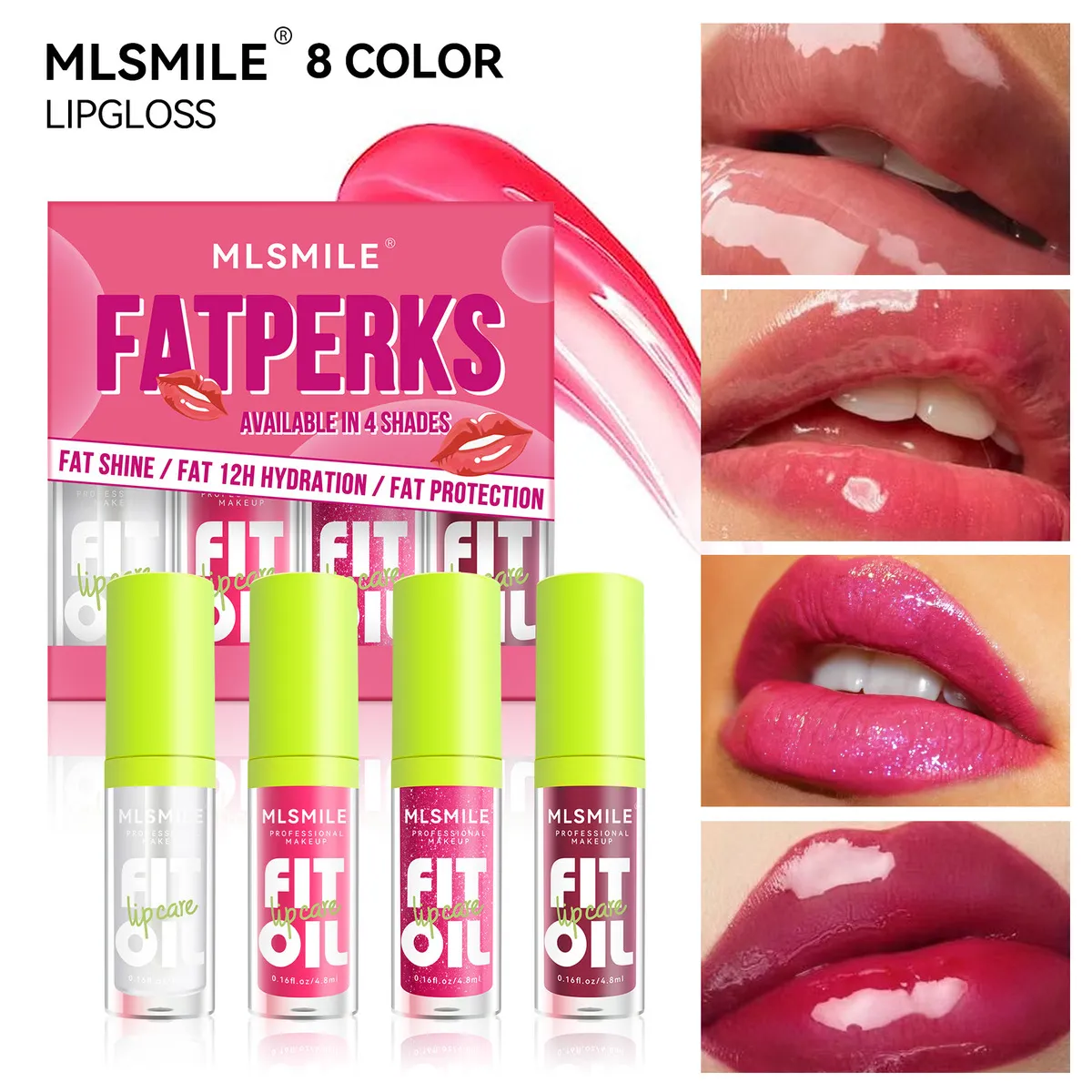 Fashion Lasting Pearlescent Transparent Lip Oil 4pcs-Set
