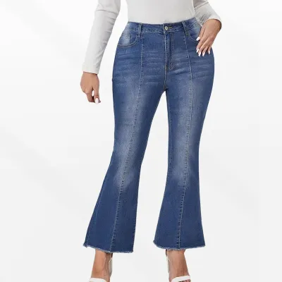Women Fashion Casual Plus Size High Waist Wash Bootcut Jeans