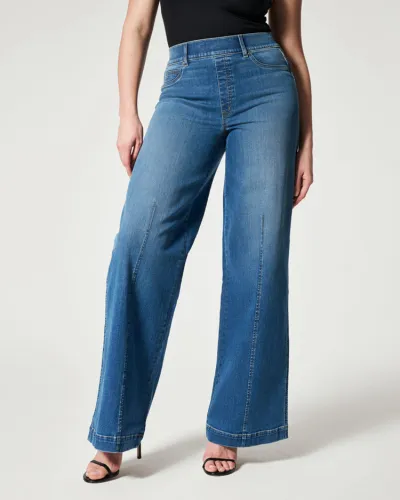 Women Fashion Casual Plus Size Mid-Waist High Elastic Straight Jeans