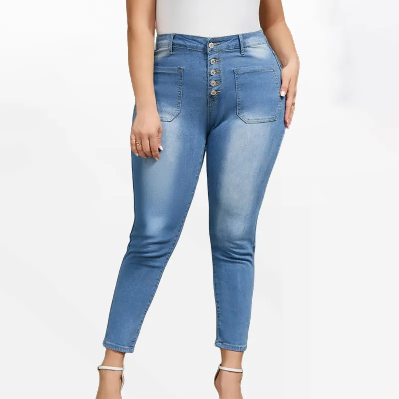 Women Fashion Casual Plus Size Wash Skinny Jeans
