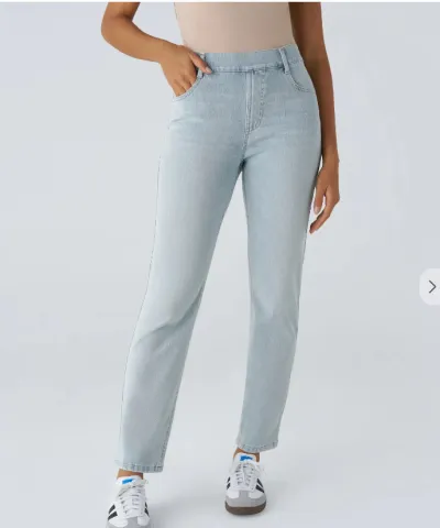 Women Fashion Simple High Waist Breathable Straight Jeans