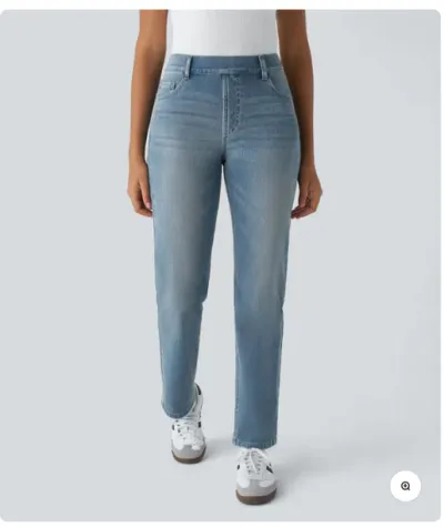 Women Fashion Simple High Waist Breathable Straight Jeans