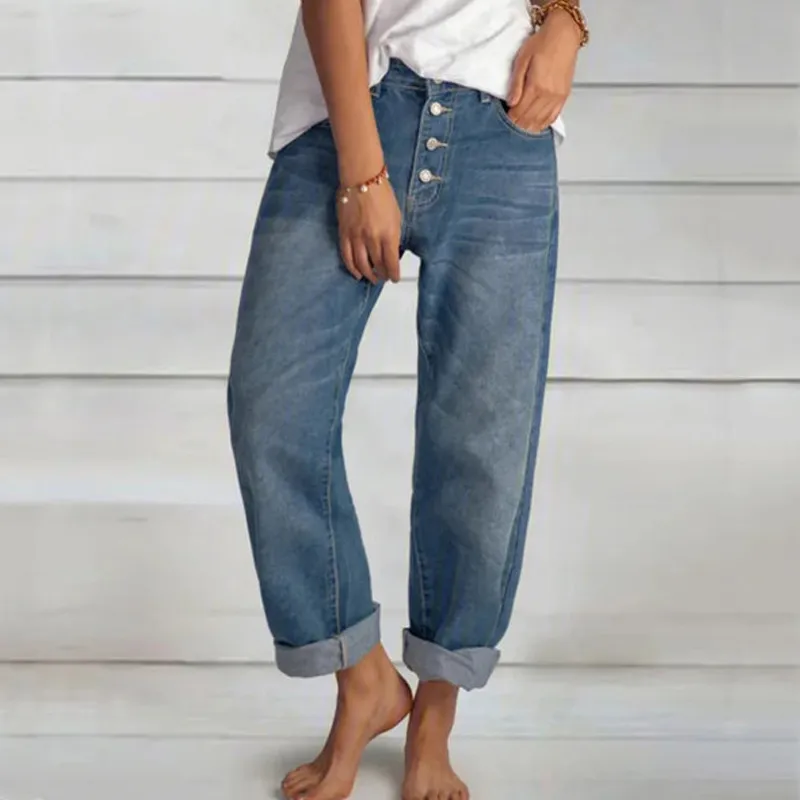 Women Fashion Casual Simple Straight Jeans