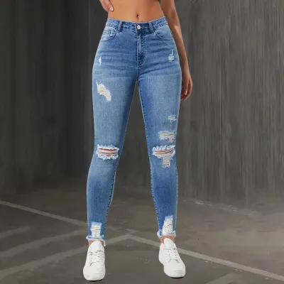 Women Fashion Stretch Ripped Skinny Jeans
