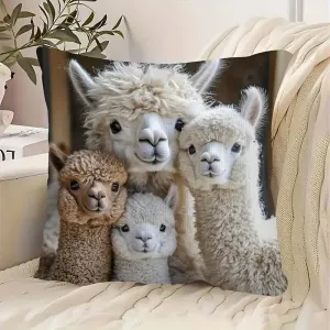 Fashion Cute Alpaca Throw Pillow Cover 2D Flat-Print Imitation Embroidery Pillowcase