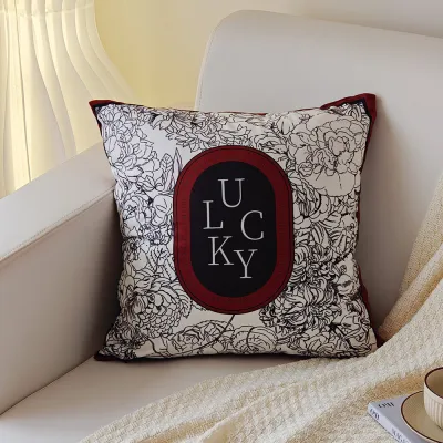 Modern Plant Flower Sofa Pillowcase Polyester Black White