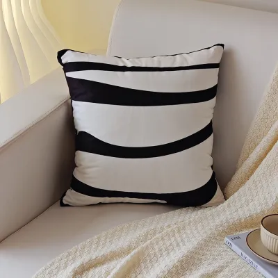 Modern Plant Flower Sofa Pillowcase Polyester Black White