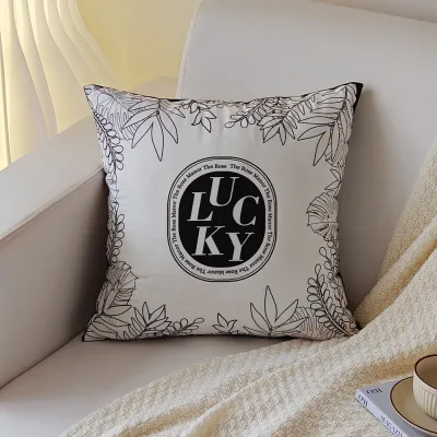 Modern Plant Flower Sofa Pillowcase Polyester Black White